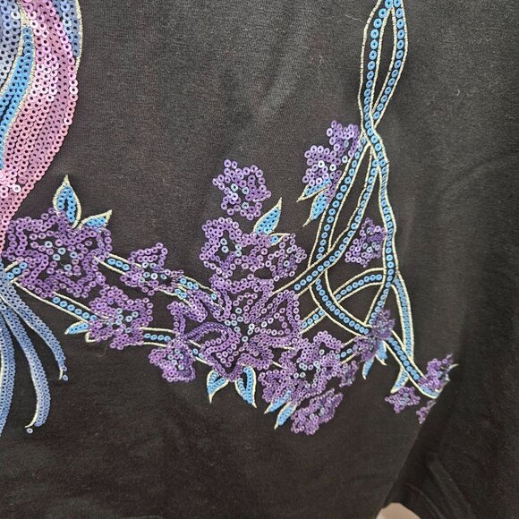 Bob Mackie Top Blouse 2X Wearable Art Peacock Bird Bling Sequined 3/4 Sleeves - Picture 7 of 12
